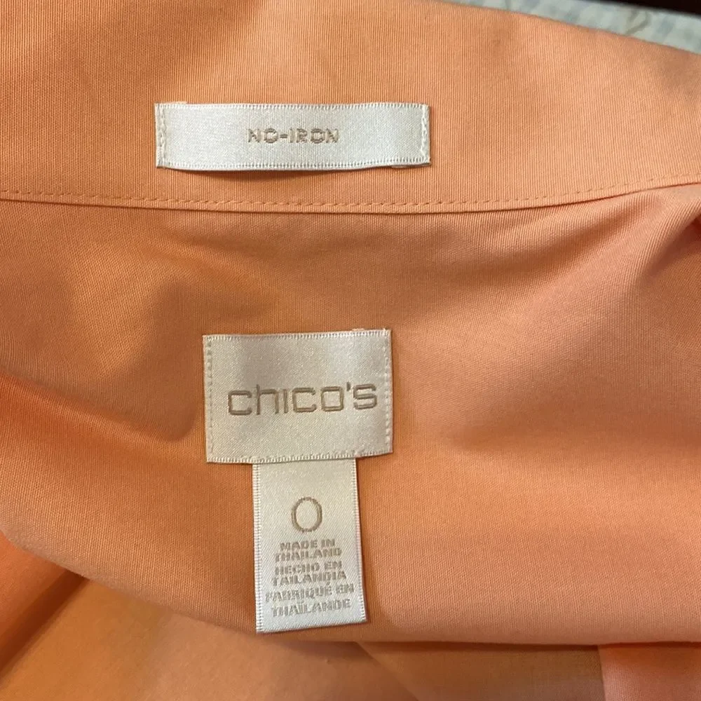 Chico’s No-iron Button Down Blouse with Convertible Sleeves Apricot Size 0